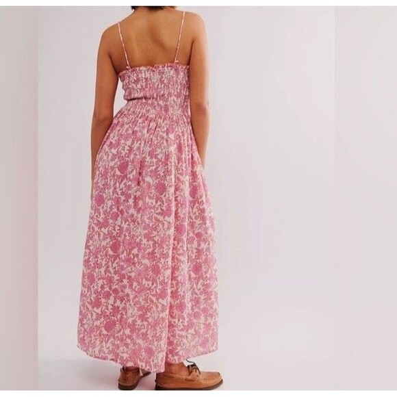 Free People  Women’s Sweet Nothings Midi Dress Women's Pink Floral Cotton Sz S - Picture 4 of 16